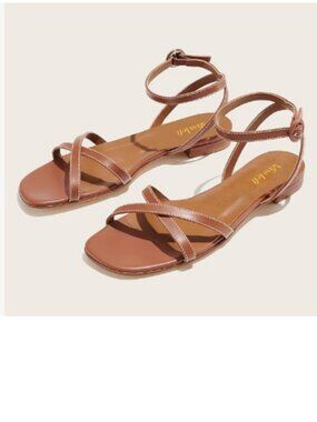 miss left Chocolate Crisscross Strap Open Toe Sandals Ankle Strap Buckle Shoes
